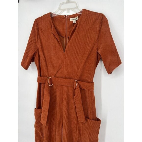 Du Paradis Womens Size Small Rust Orange Belted Corduroy Jumpsuit New Fall New - Picture 5 of 13